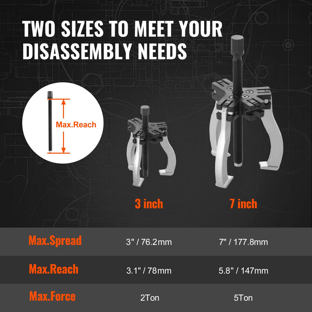 3" and 7" 3 Jaw Gear Puller Set X6890