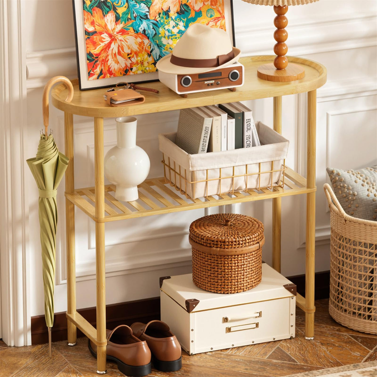 Bamboo 2-tier Oval Top Console Table I2410
