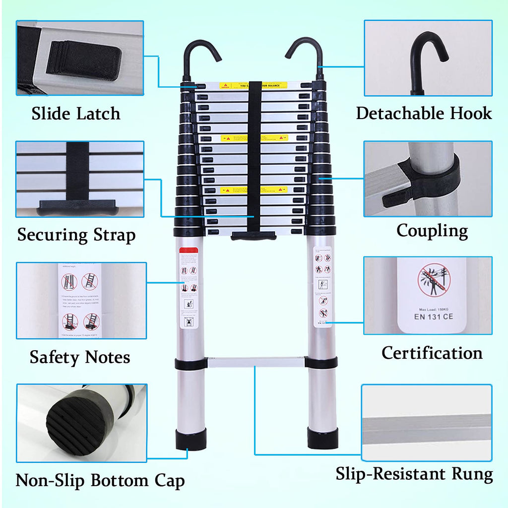 Collapsible Telescoping Ladder 20.5FT Aluminum Lightweight 330LB Capacity R890