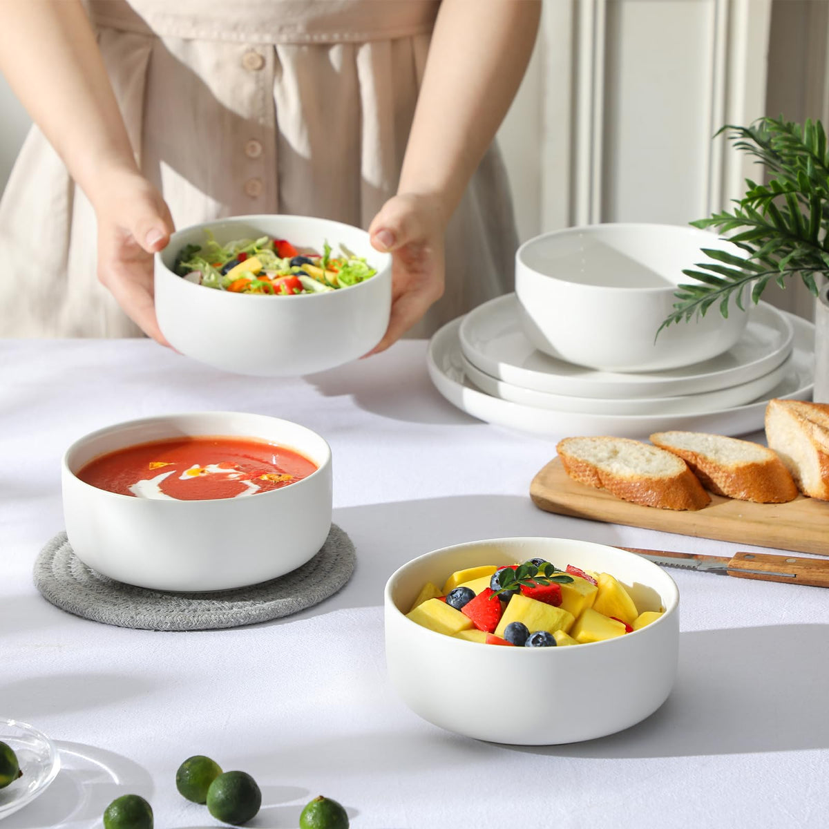 Ceramic Bowls Set of 4, 24 OZ White O242