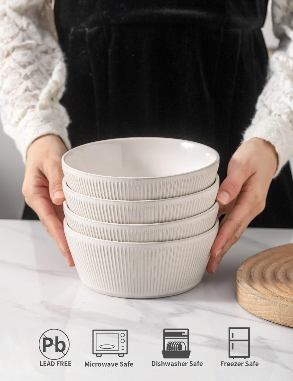 Ceramic Soup Bowls Set of 4, 6.3 inch Microwave Safe White O2451