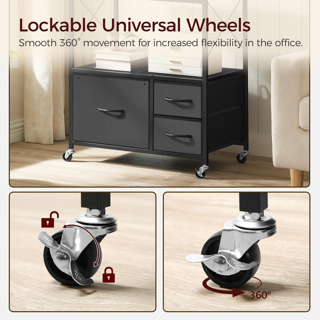 Black 3 Drawer File Cabinet with Charging Station P3358