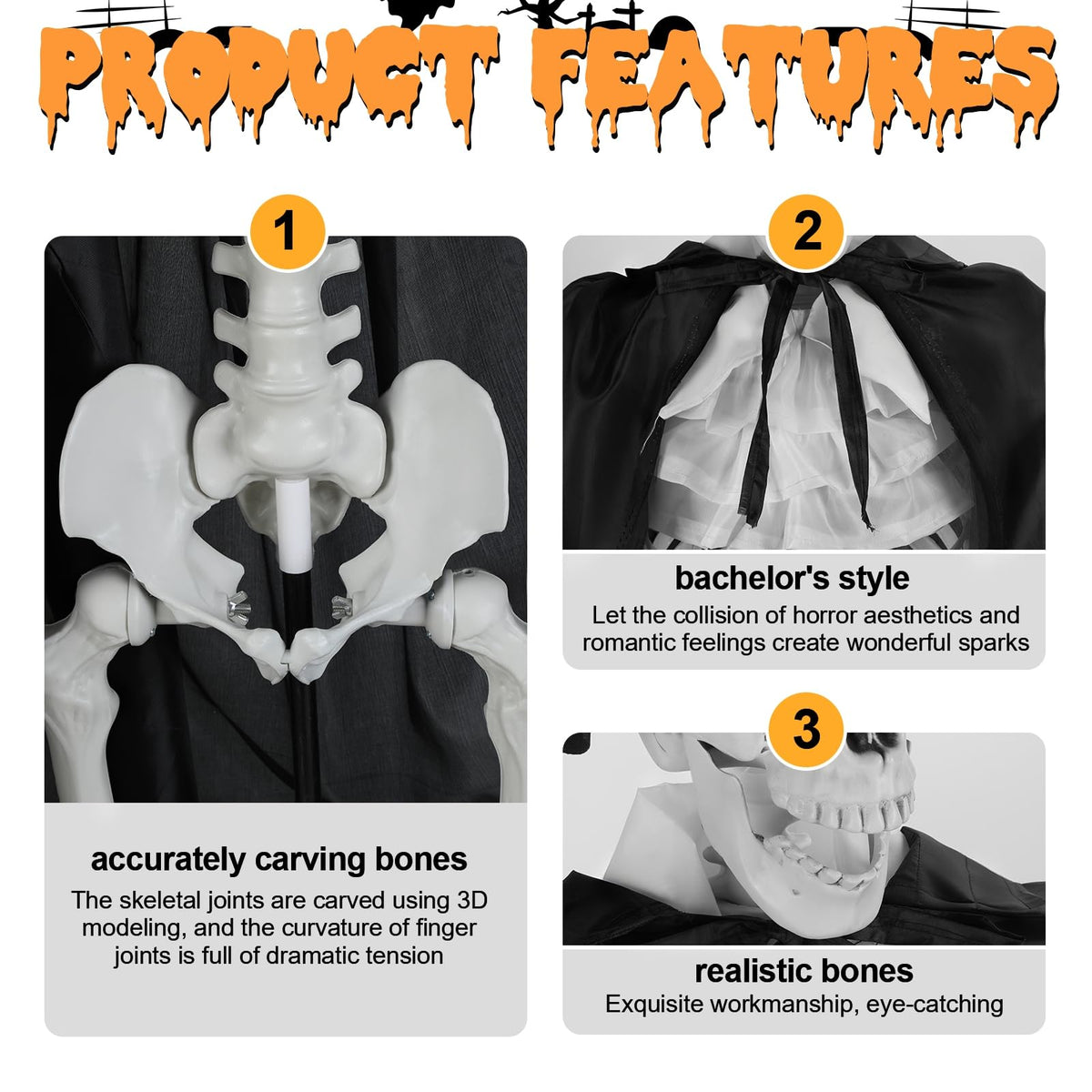 Halloween Skeleton Decor, 5.4 ft Posable L816861