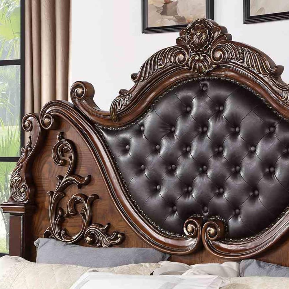 Brown Cherry California King Size Tufted Leatherette Bed H931