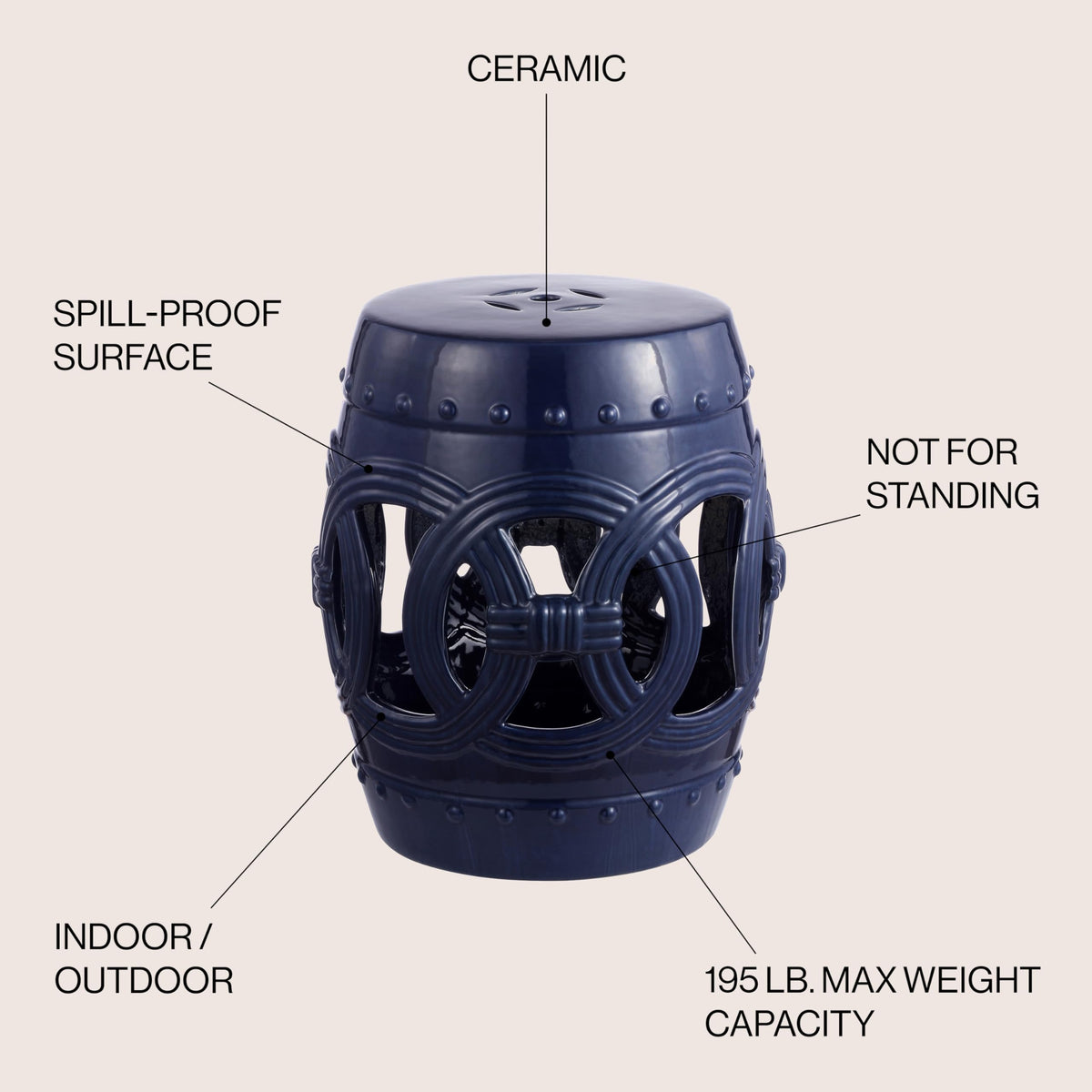 Navy Ceramic Garden Stool Side Table J1361