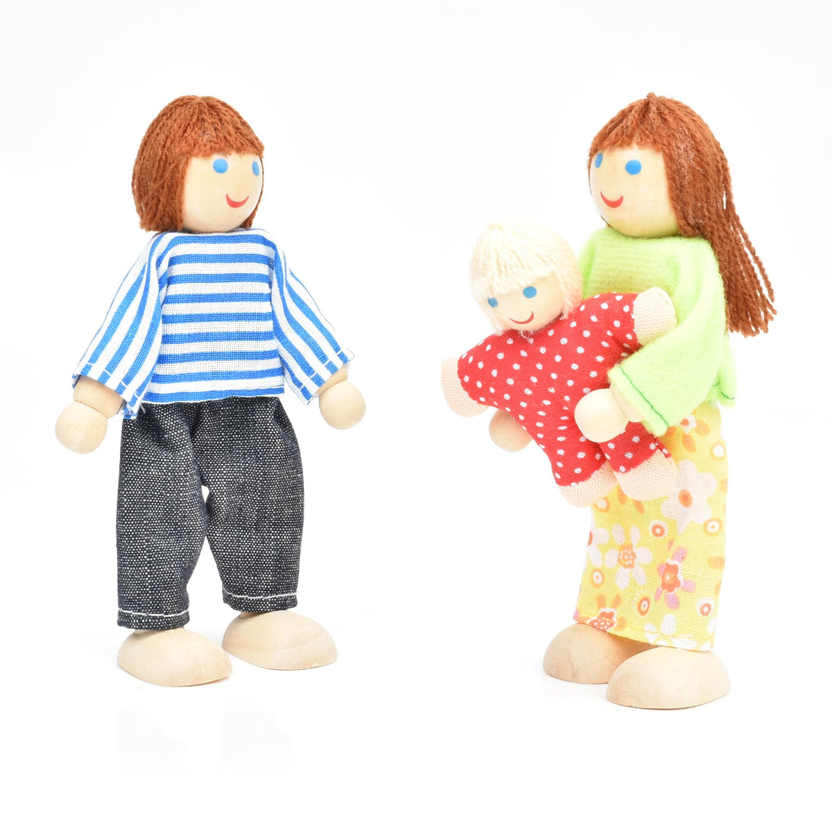 Wooden Dollhouse Dolls Family Set of 7 Miniature Figures and 2 Pets P919
