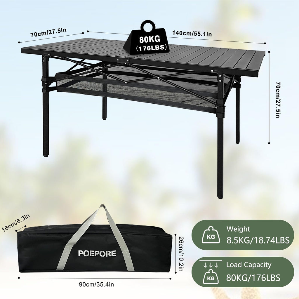 Large Folding Aluminum Camping Table with Storage and Carry Bag F9275