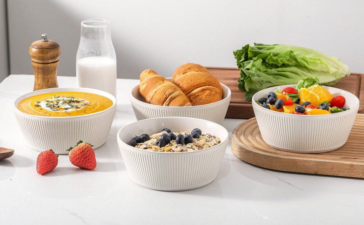 Ceramic Soup Bowls Set of 4, 6.3 inch Microwave Safe White O2451
