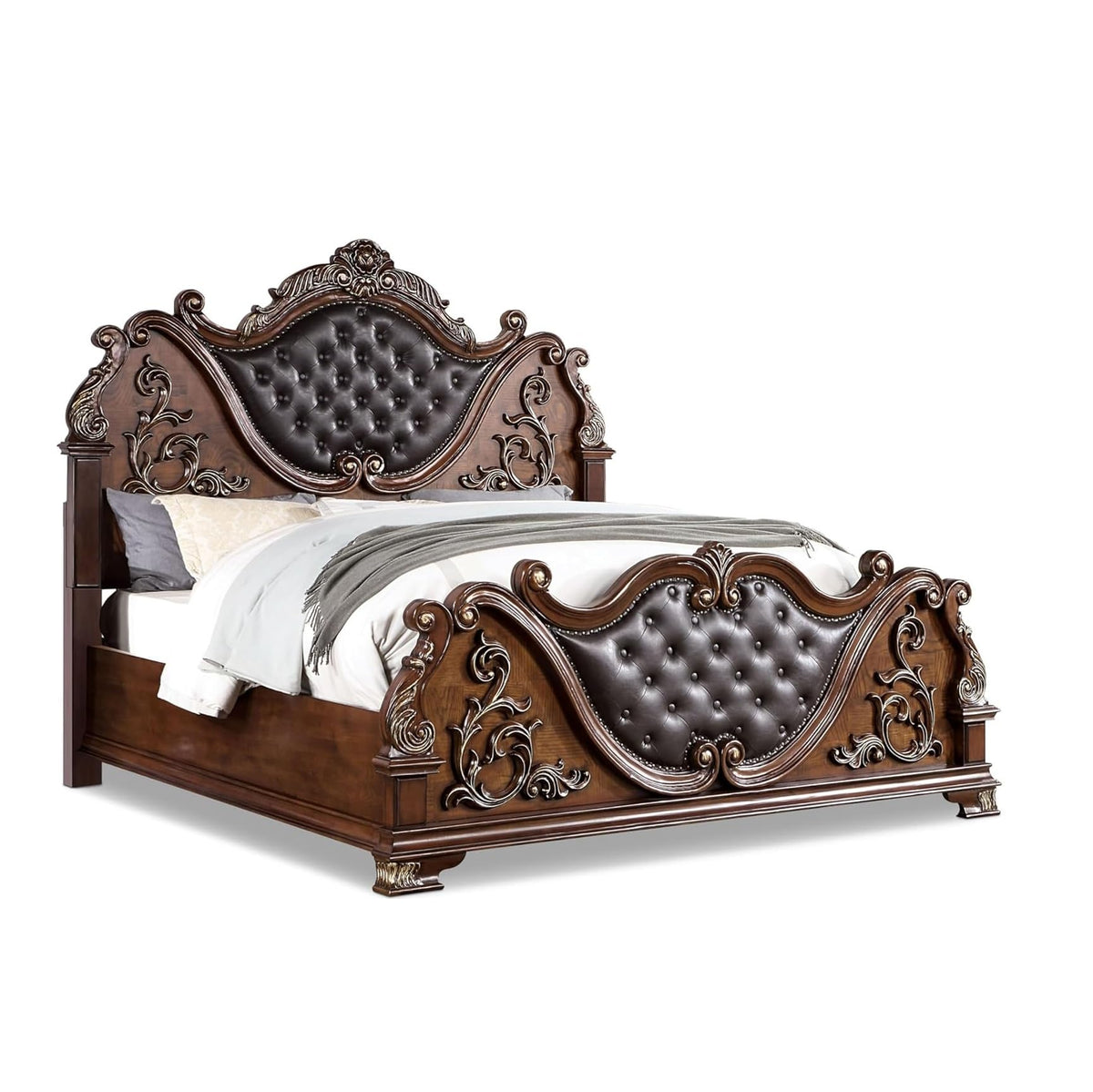 Brown Cherry California King Size Tufted Leatherette Bed H931