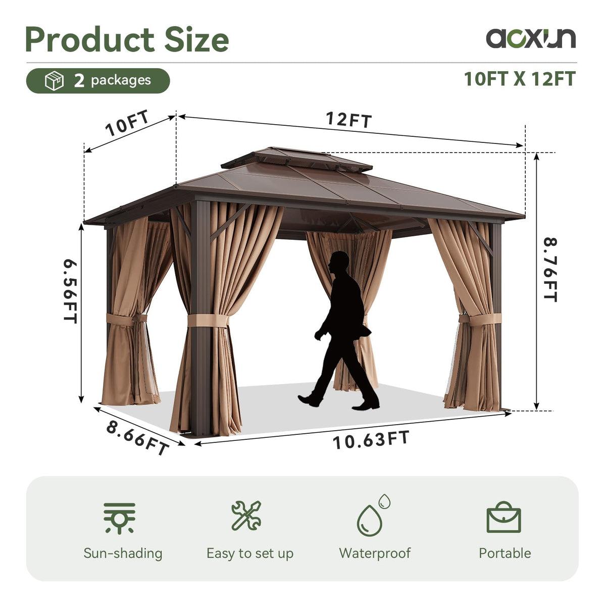 12'x10' Hardtop Gazebo with Polycarbonate Double Roof V293347