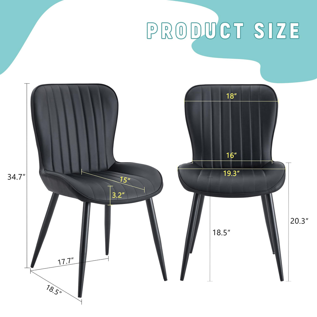 Black Dining Chairs Set of 4 PU Leather Metal Leg M386023