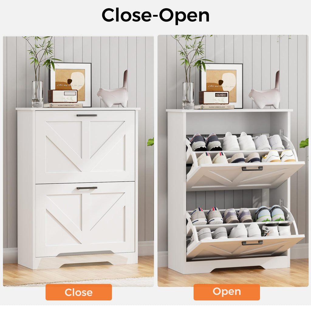 Farmhouse Shoe Cabinet with 2 Flip Drawers M6614