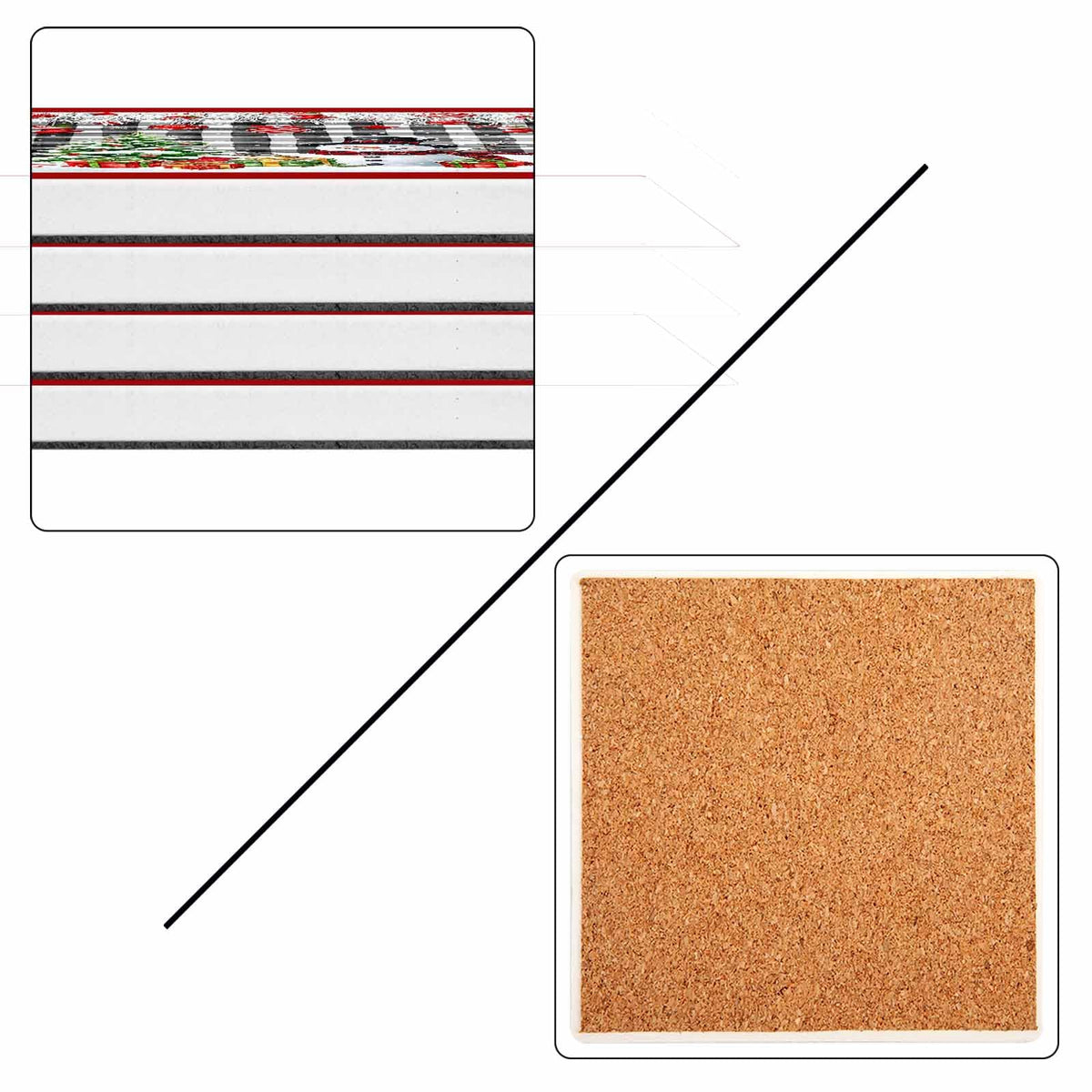 Ceramic Stone Coasters Set of 8 Black White Plaid Absorbent Non Slip W247