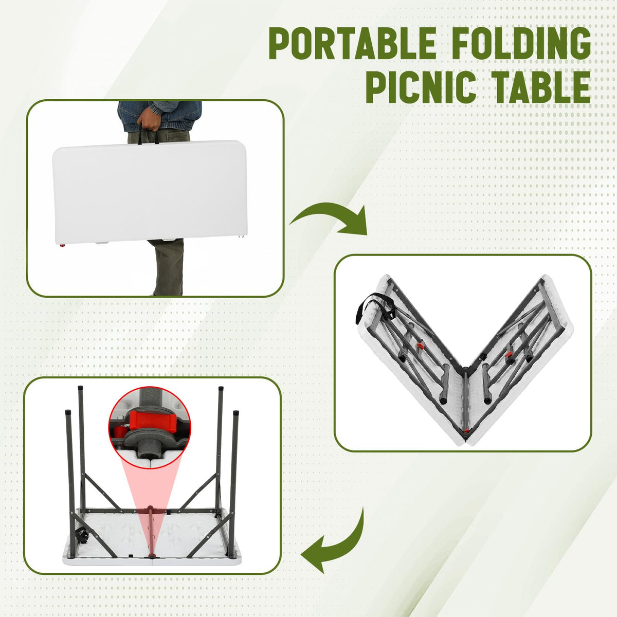 White Plastic Folding Card Table with Carrying Handle I929