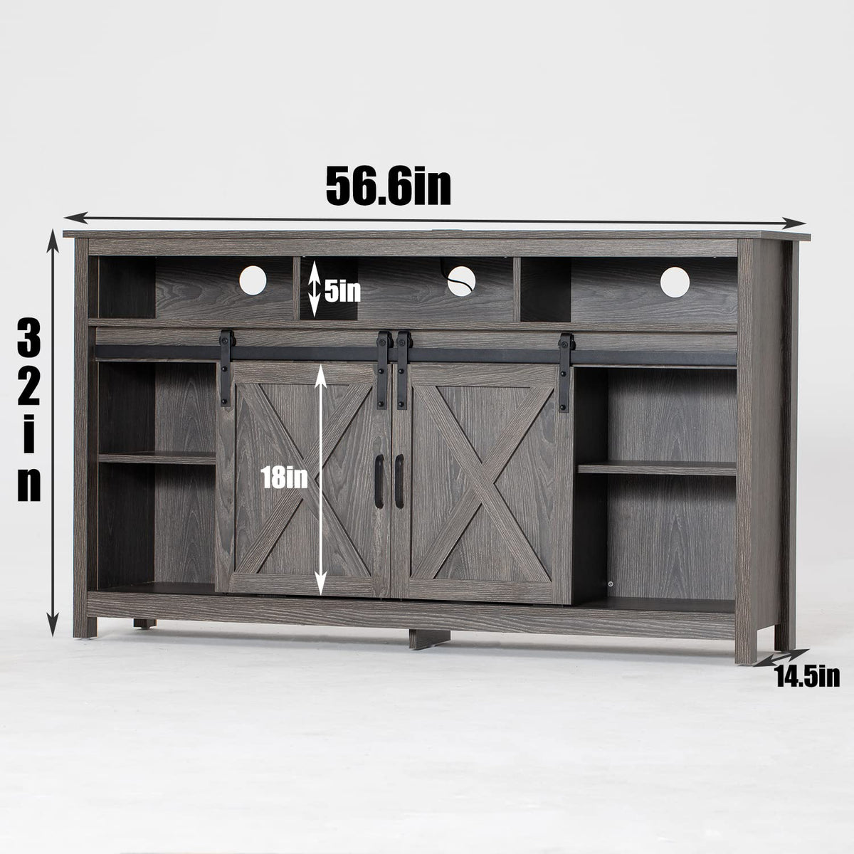Wash Grey Wooden TV Stand with Sliding Barn Door F199877