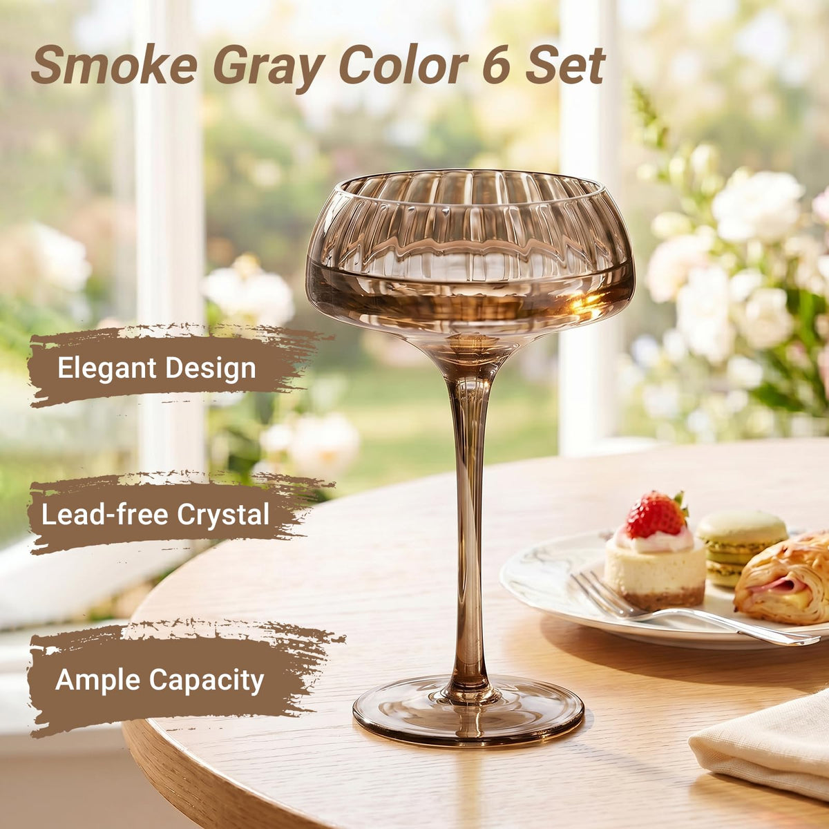 Smoke Gray Coupe Glasses Set of 6 T5356