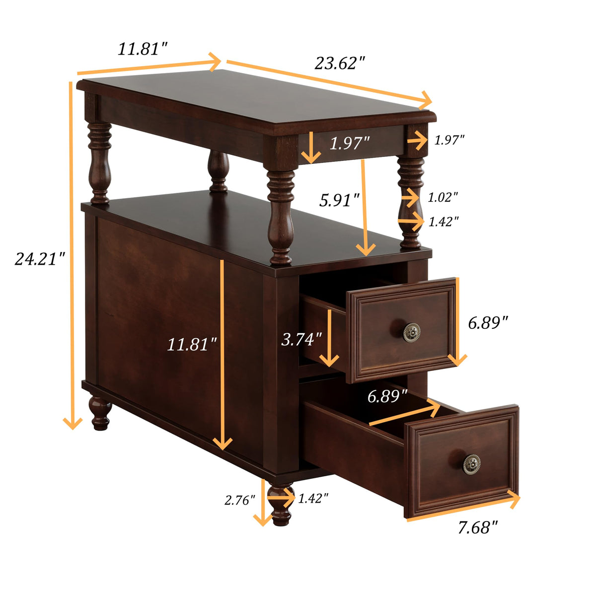 Solid Wood End Table with 2 Drawers and 2-Tier Open Shelf I958800