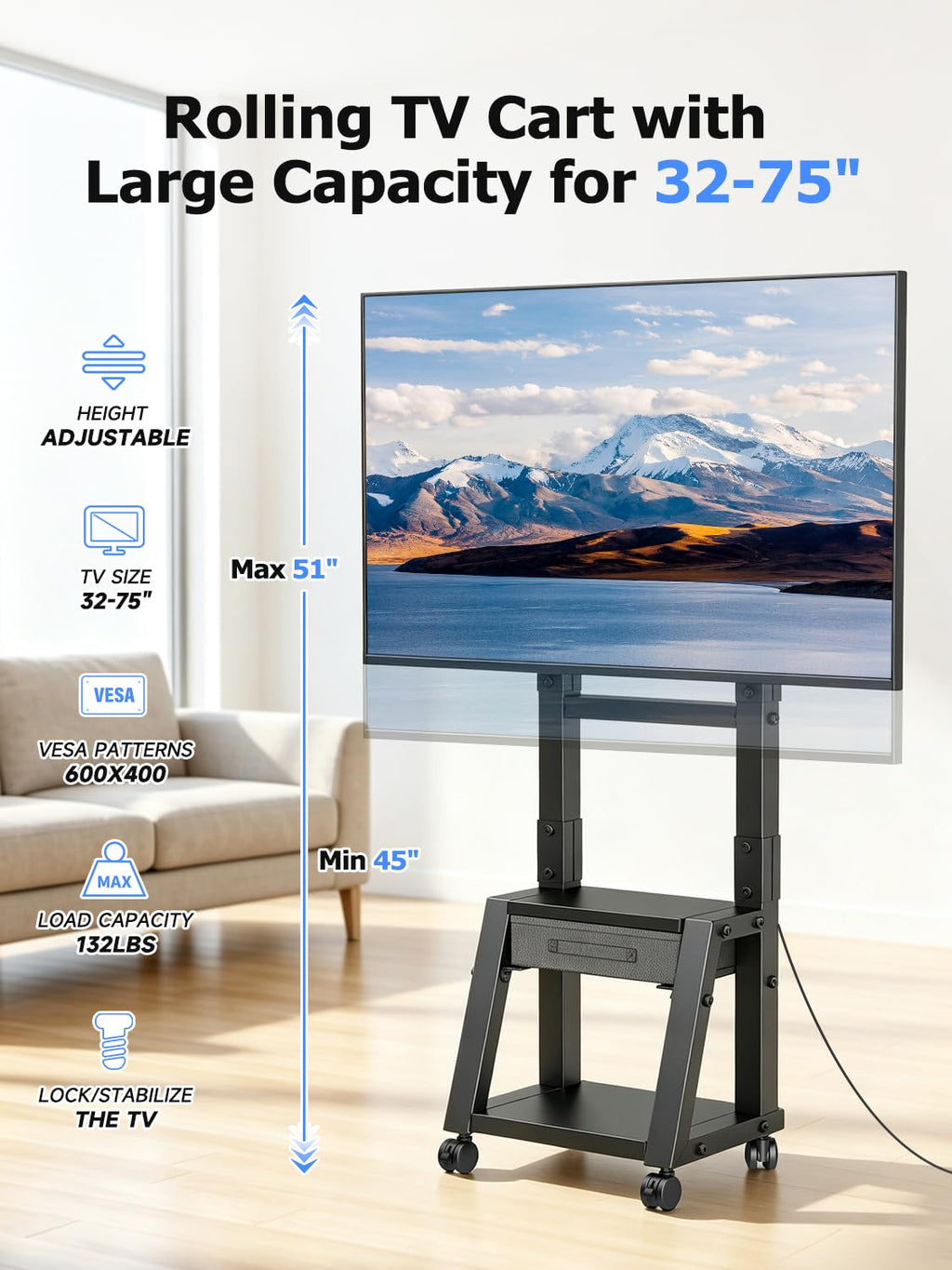Mobile TV Cart with Storage Drawer for 32-75 inch TVs E229513