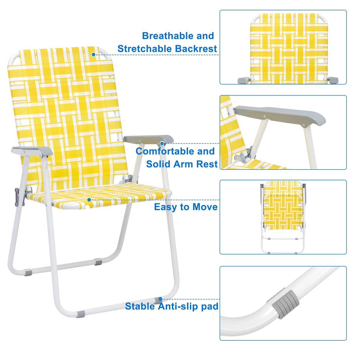Yellow Striped Webbed Lawn Chairs Set of 2 D4714