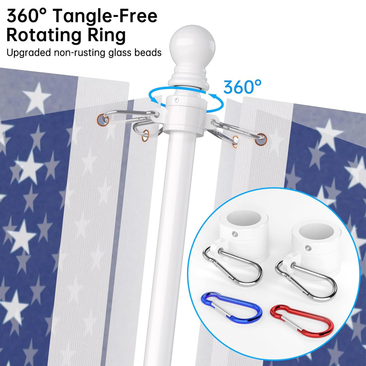 6 FT Stainless Steel Tangle Free Flag Pole Kit R668