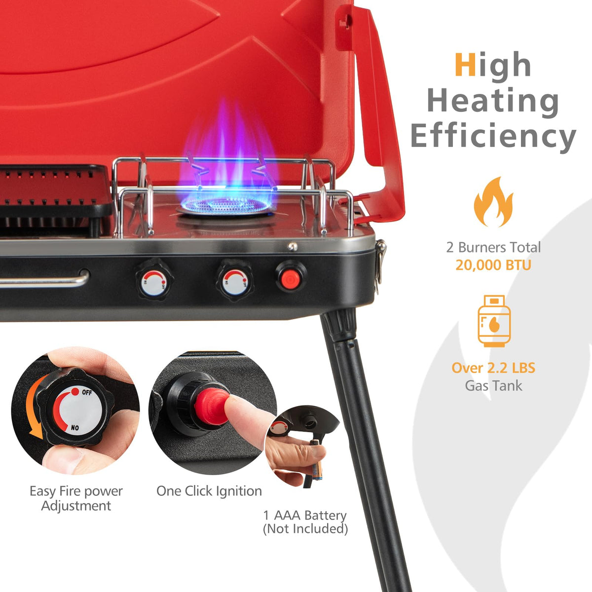 2-Burner Propane Camping Stove with Detachable Legs F1878