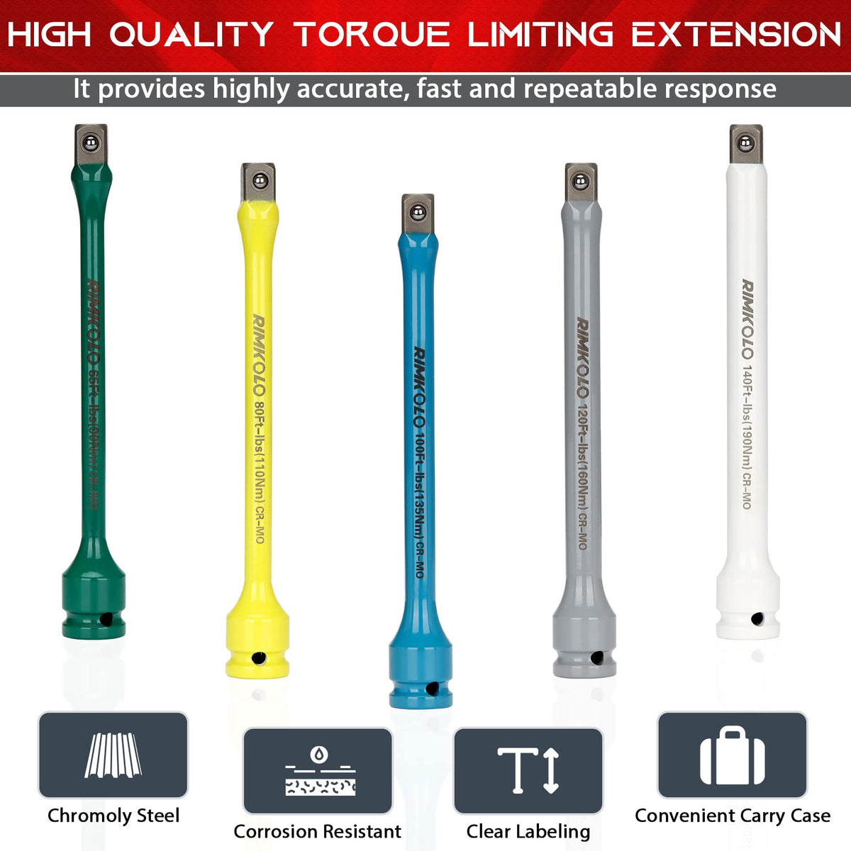 1/2" Drive 5-Piece Impact Torque Limiting Extension Bar Set R34077