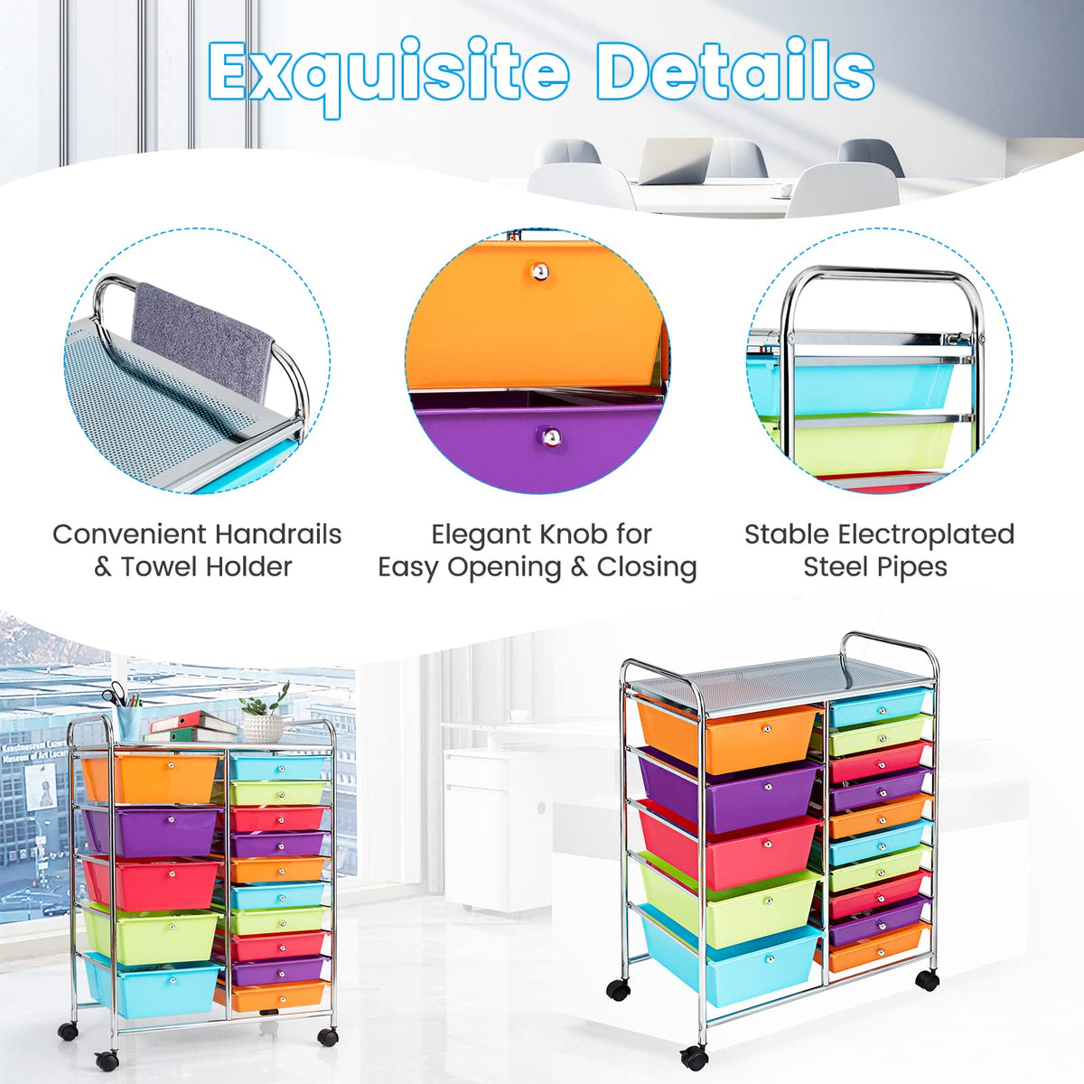 15 Drawer Rolling Storage Cart with Lockable Wheels G98599