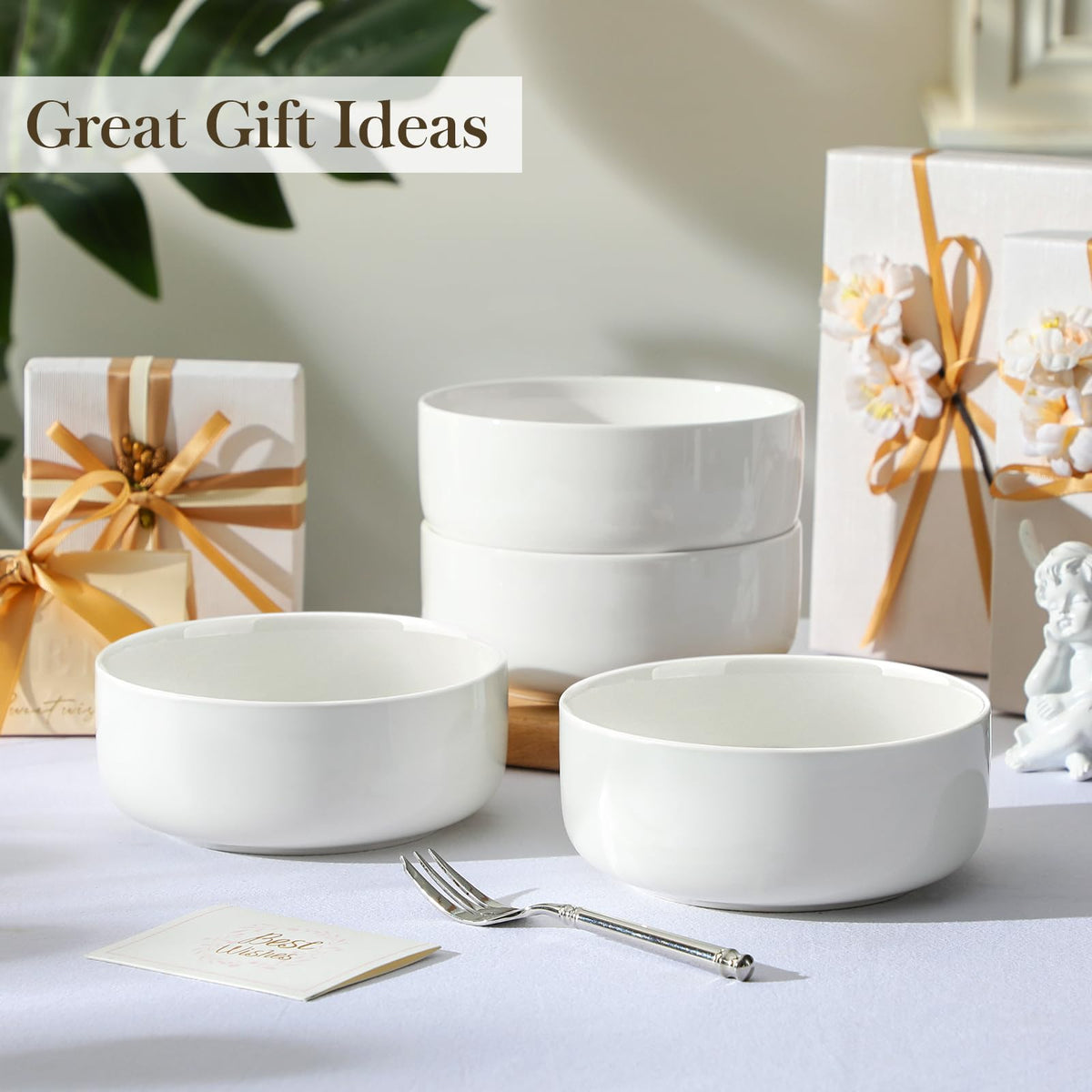 Ceramic Bowls Set of 4, 24 OZ White O242