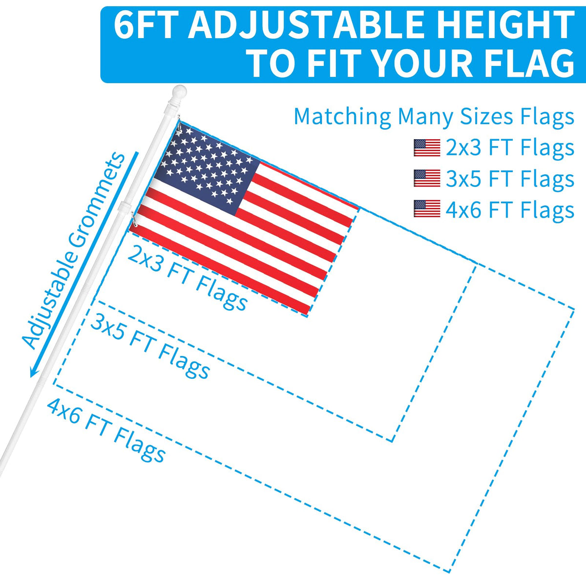 6 FT Stainless Steel Tangle Free Flag Pole Kit R668