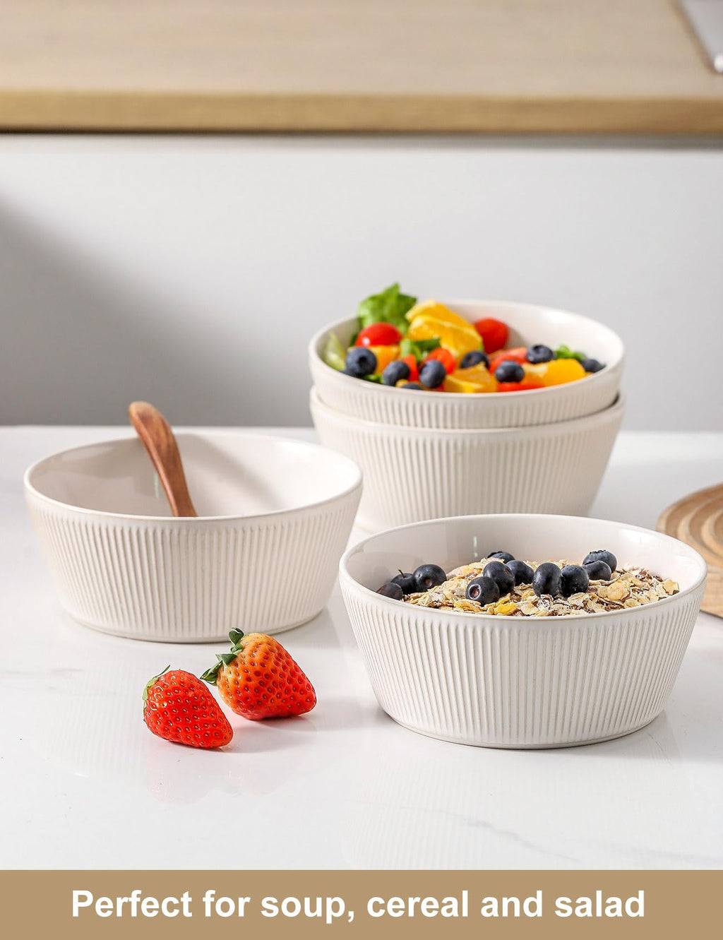 Ceramic Soup Bowls Set of 4, 6.3 inch Microwave Safe White O2451