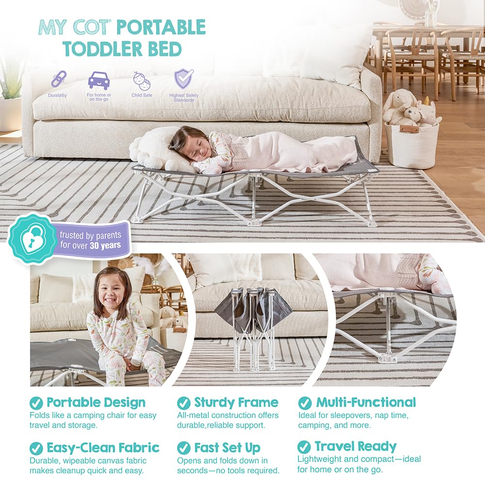 Portable Toddler Cot, Foldable Lightweight Travel Bed, Gray B626611