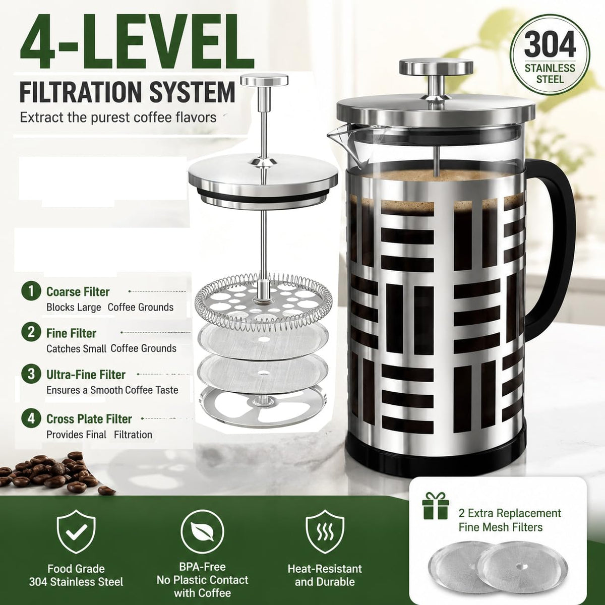34 oz Brushed Stainless French Press C666