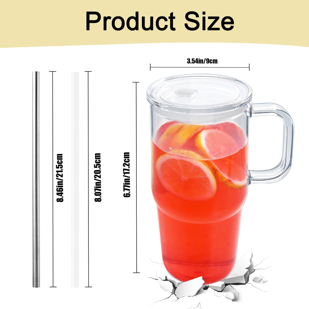 20oz 2Pack Clear Plastic Tumbler with Handle Lid and Straw C350019