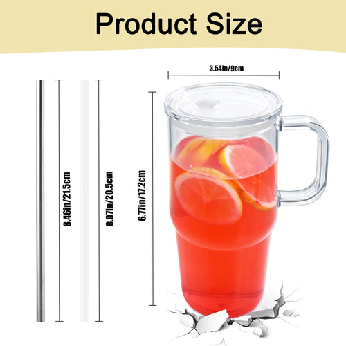 20oz 2Pack Clear Plastic Tumbler with Handle Lid and Straw C350019