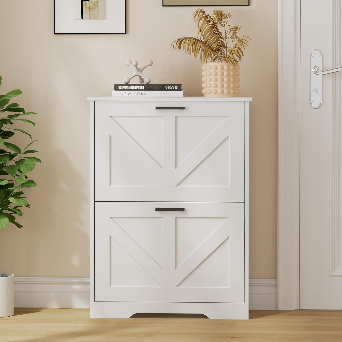 Farmhouse Shoe Cabinet with 2 Flip Drawers M6614