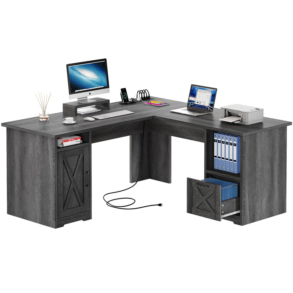 L Shaped Desk with Power Outlets J5353