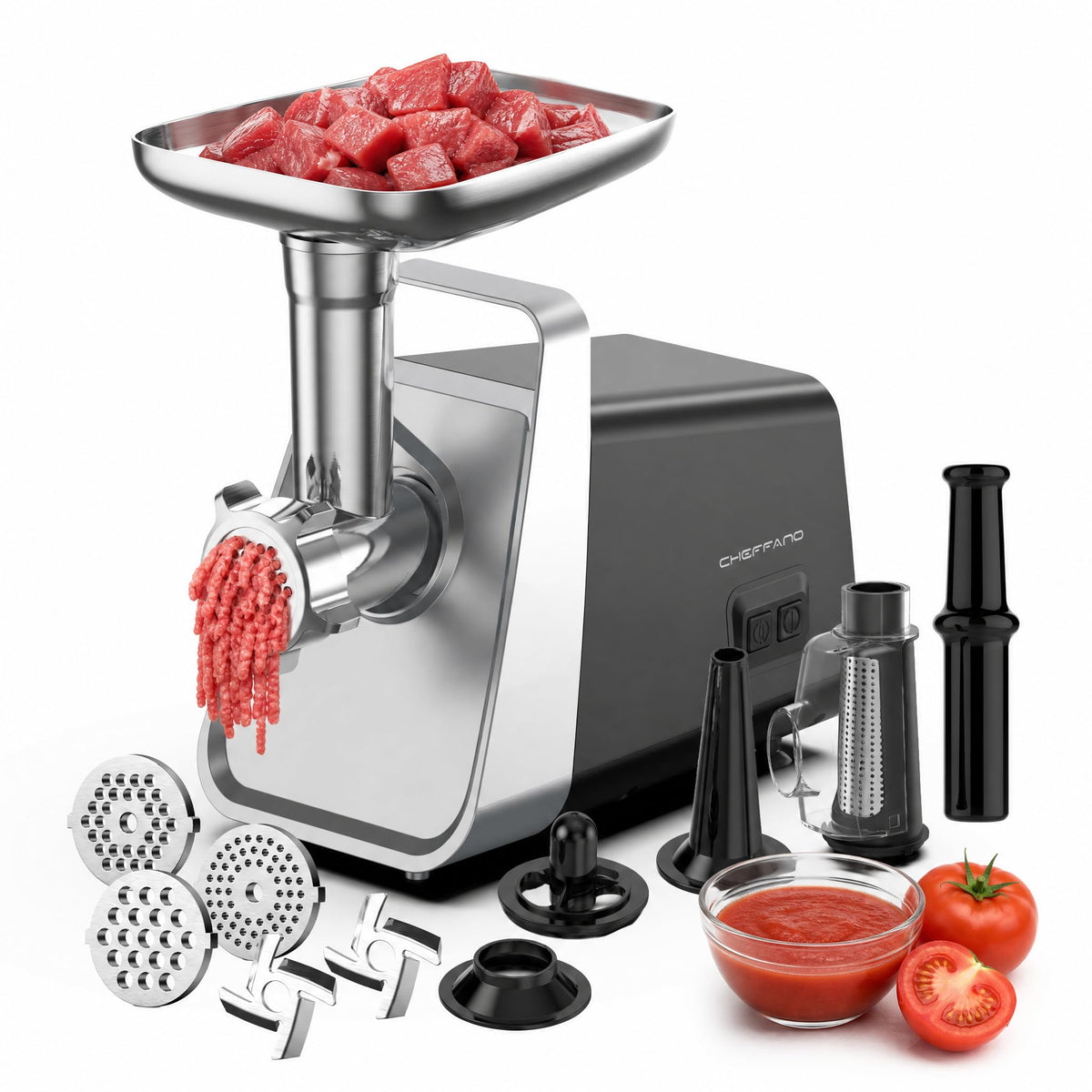 Electric Meat Grinder with Sausage Stuffer, 2 Blades, 3 Plates, 2800W N225