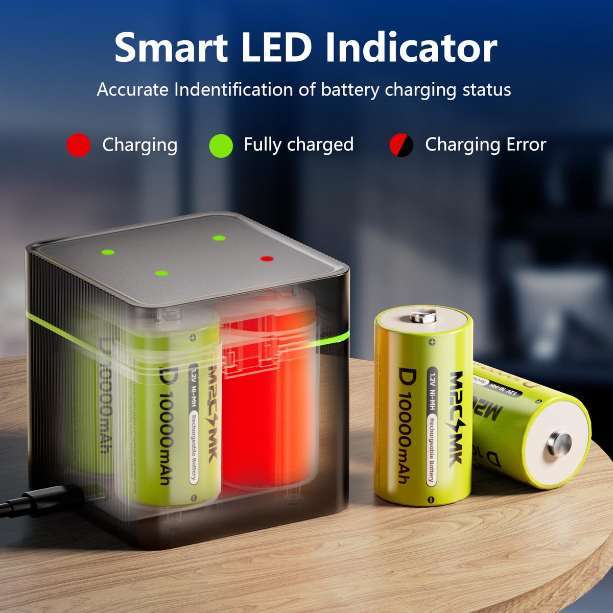 4 Pack 10000mAh Rechargeable NiMH D Cell Batteries with Charger M147382