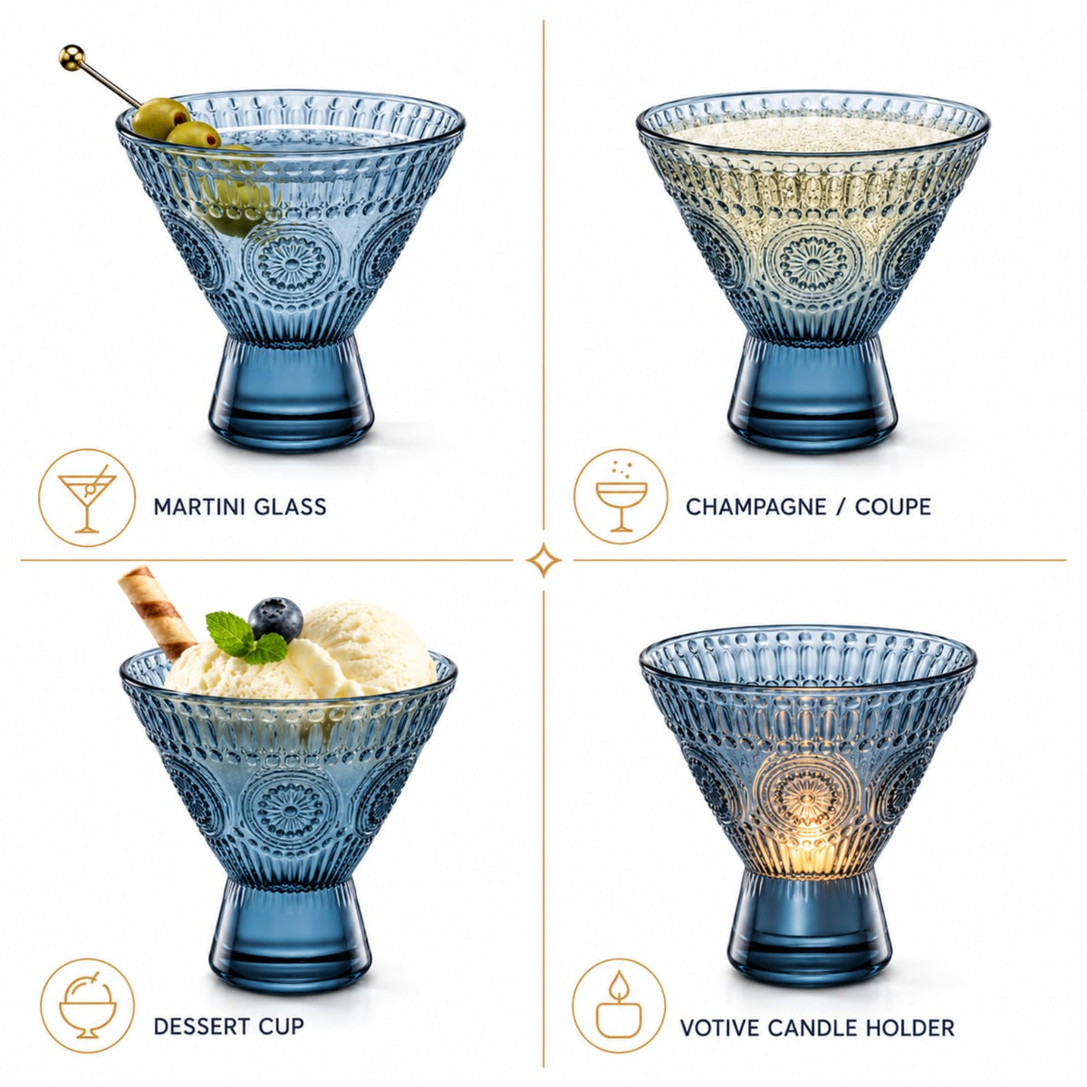 Stemless Martini & Cocktail Glasses Set of 6 G580