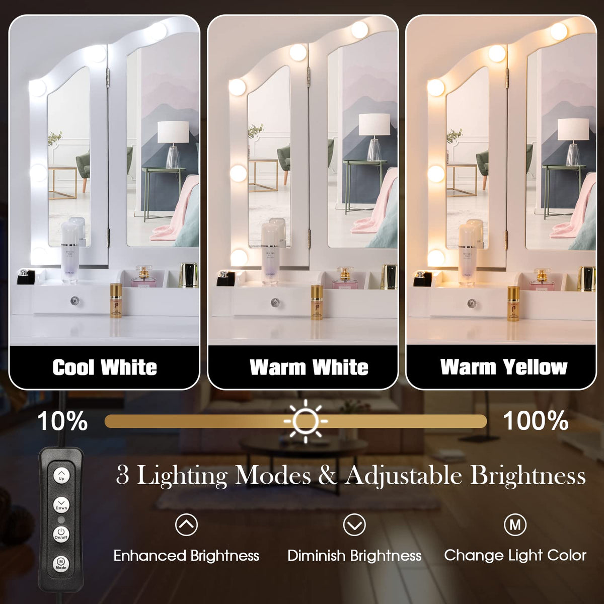 White Makeup Vanity Desk with Mirror and Chair B312395