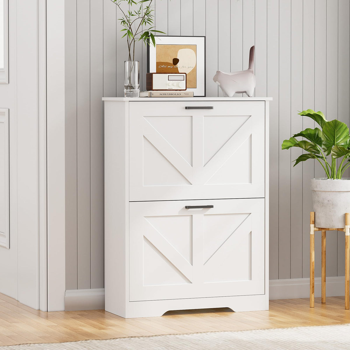 Farmhouse Shoe Cabinet with 2 Flip Drawers M6614