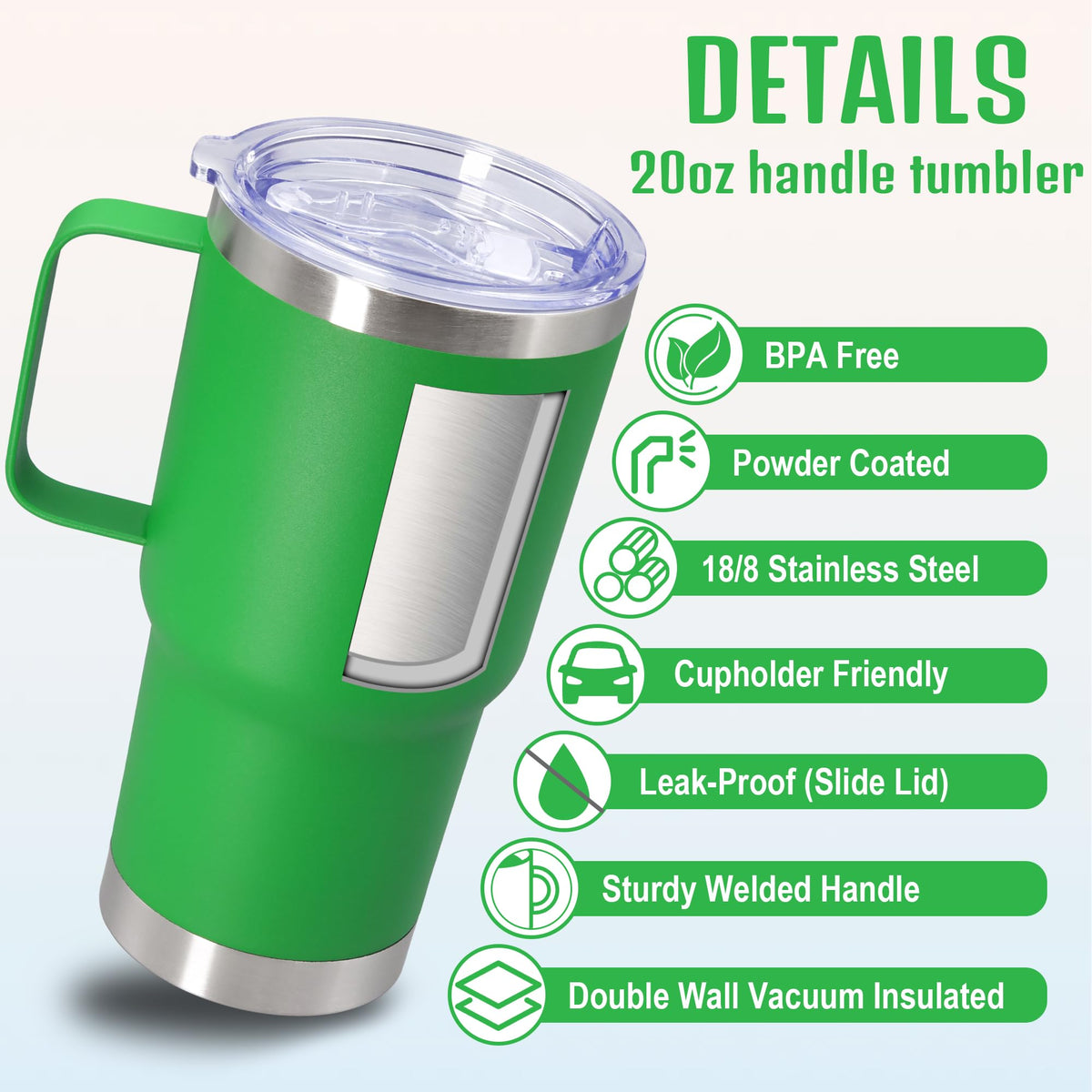 20 oz Insulated Tumbler with Handle and Lid Green A73314