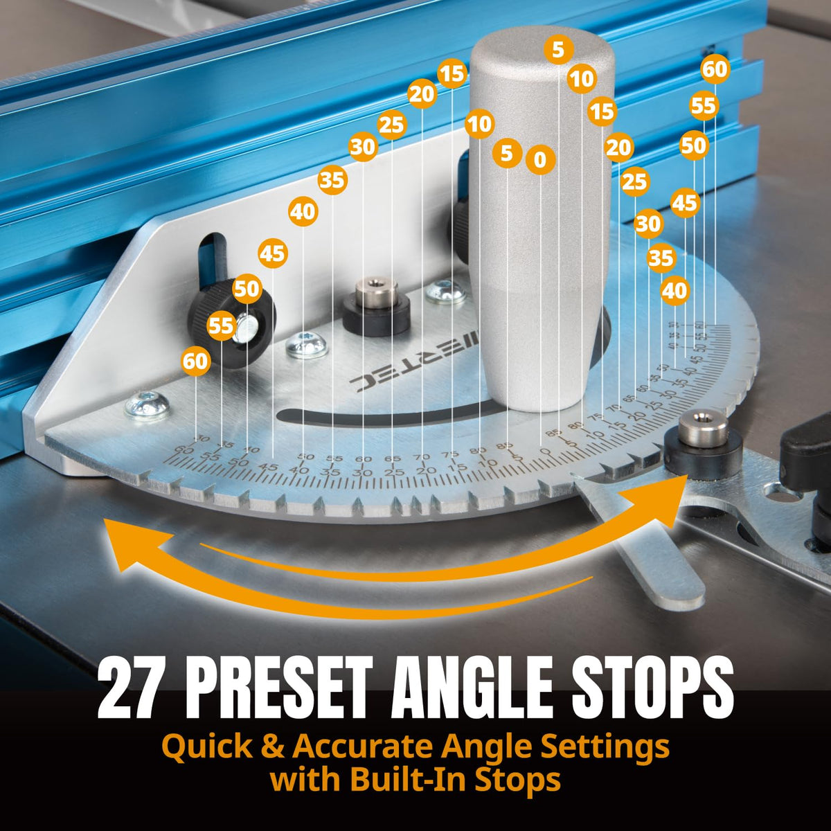 Table Saw Precision Miter Gauge System with 27 Angle Stops and T-Slotted Miter Bar D59951
