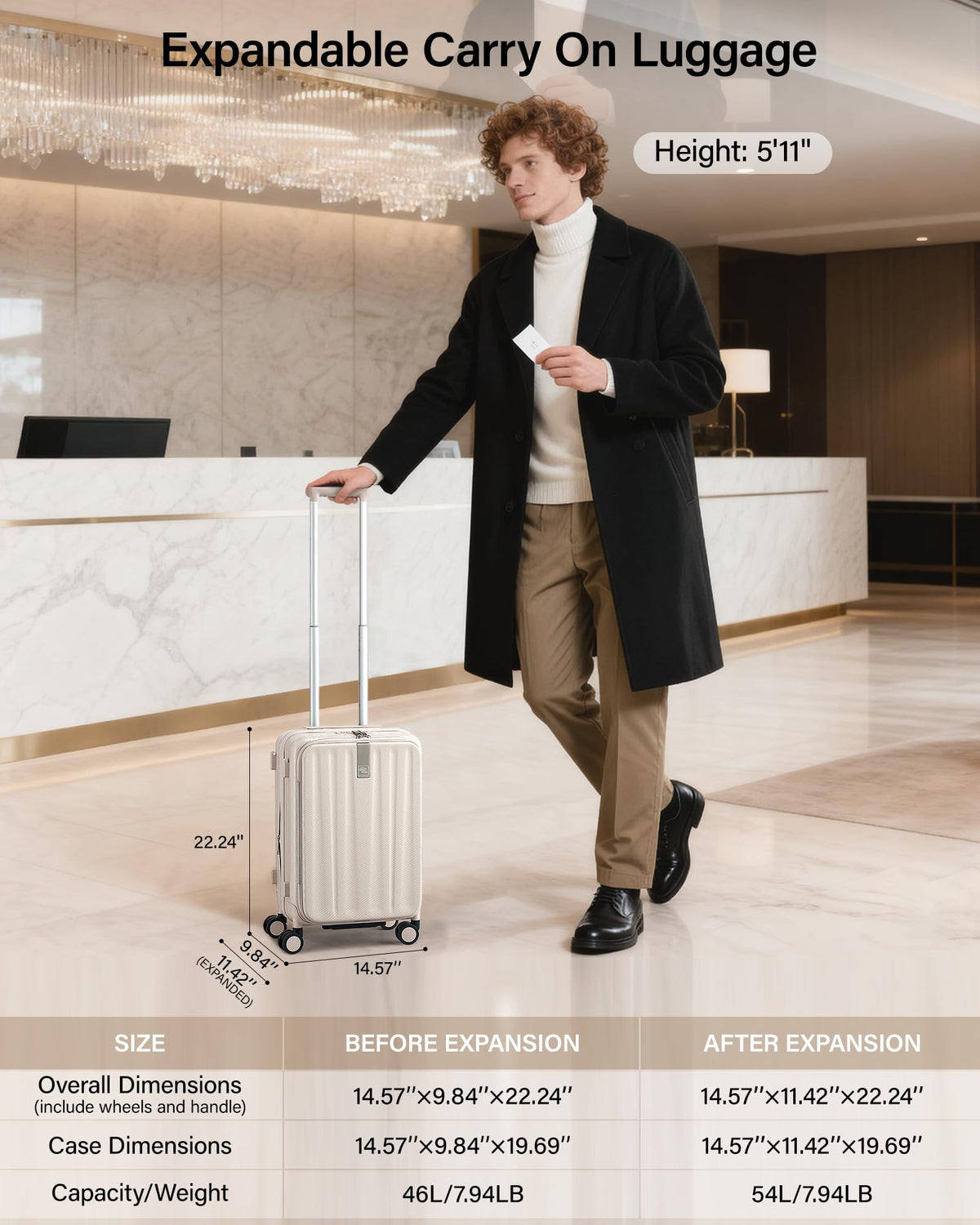 20 Inch Expandable Carry On Hard Shell Suitcase with Wheels I88912