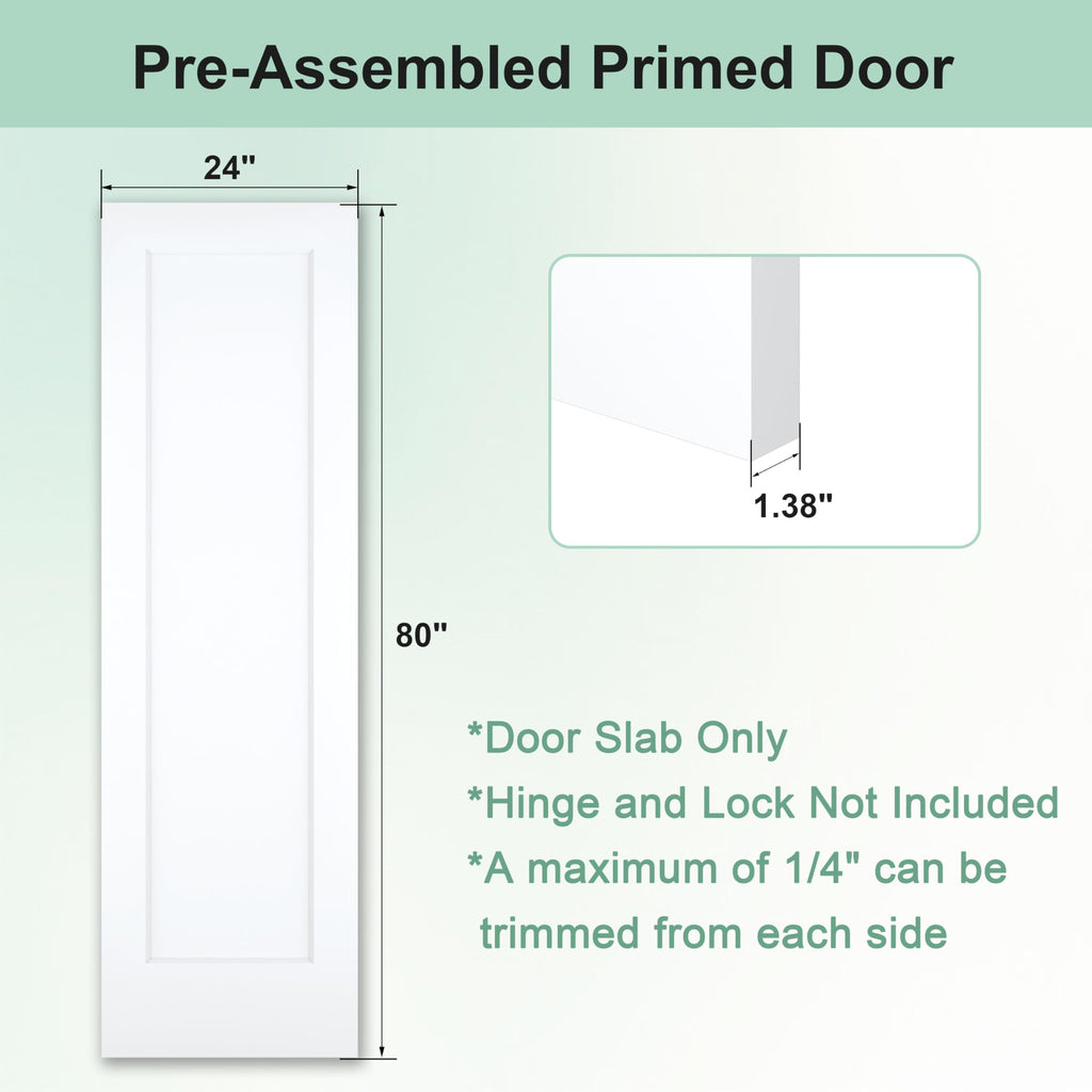 24"x80" 1-Panel Shaker Style White Primed Hollow Core Interior Door Slab F609