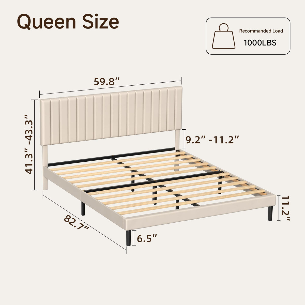 Beige Queen Velvet Bed Frame K53724