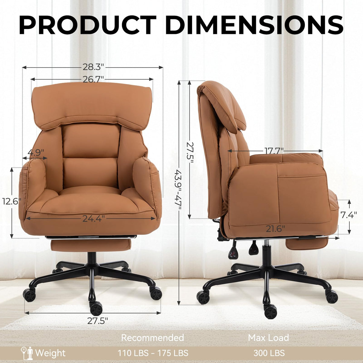 Brown Cross Legged Office Chair with Footrest and Metal Base J283