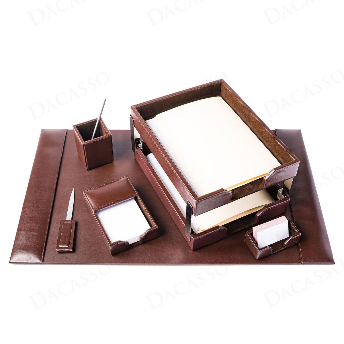 Dark Brown Bonded Leather 8-Piece Desk Accessory Set G16016