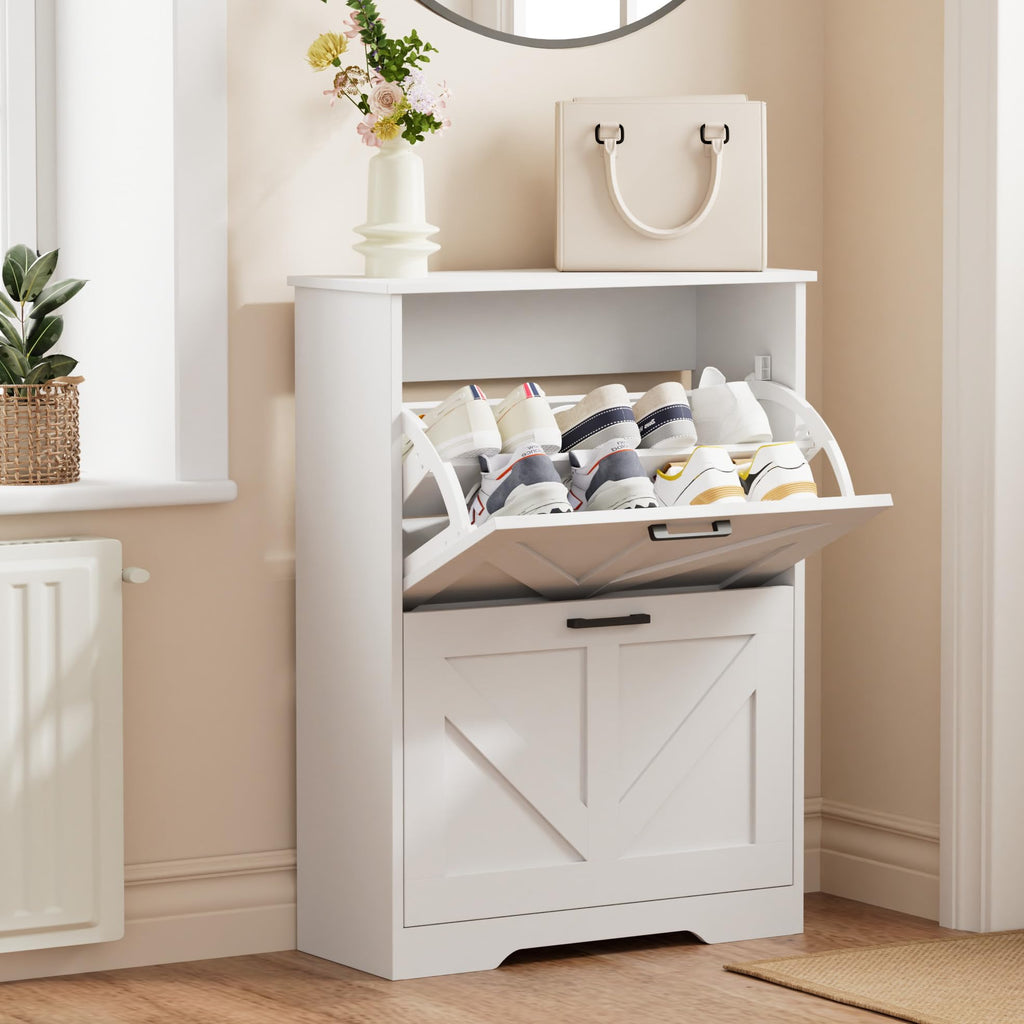 Farmhouse Shoe Cabinet with 2 Flip Drawers M6614