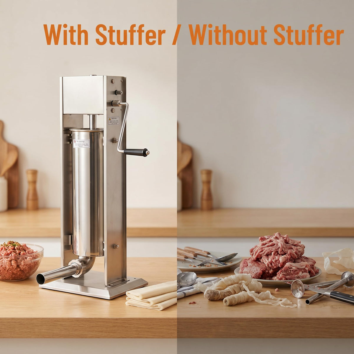 Stainless Steel Dual Speed 15lb/7L Sausage Stuffer with 4 Nozzles R65096